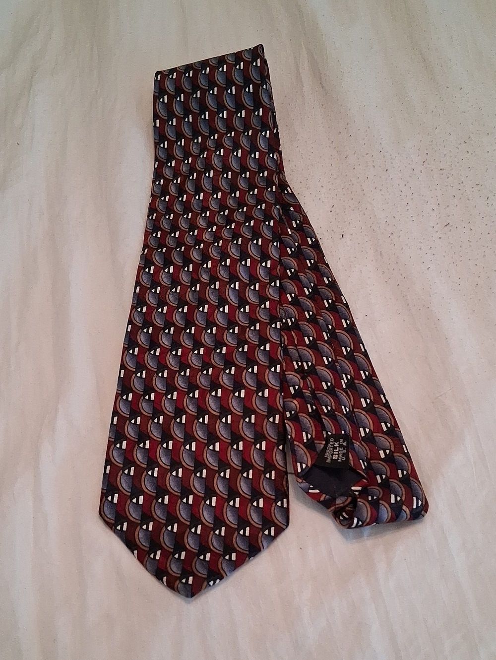 Vintage J. Garcia Men's Geometric Pattern Silk Tie - Burgundy & Navy. Office